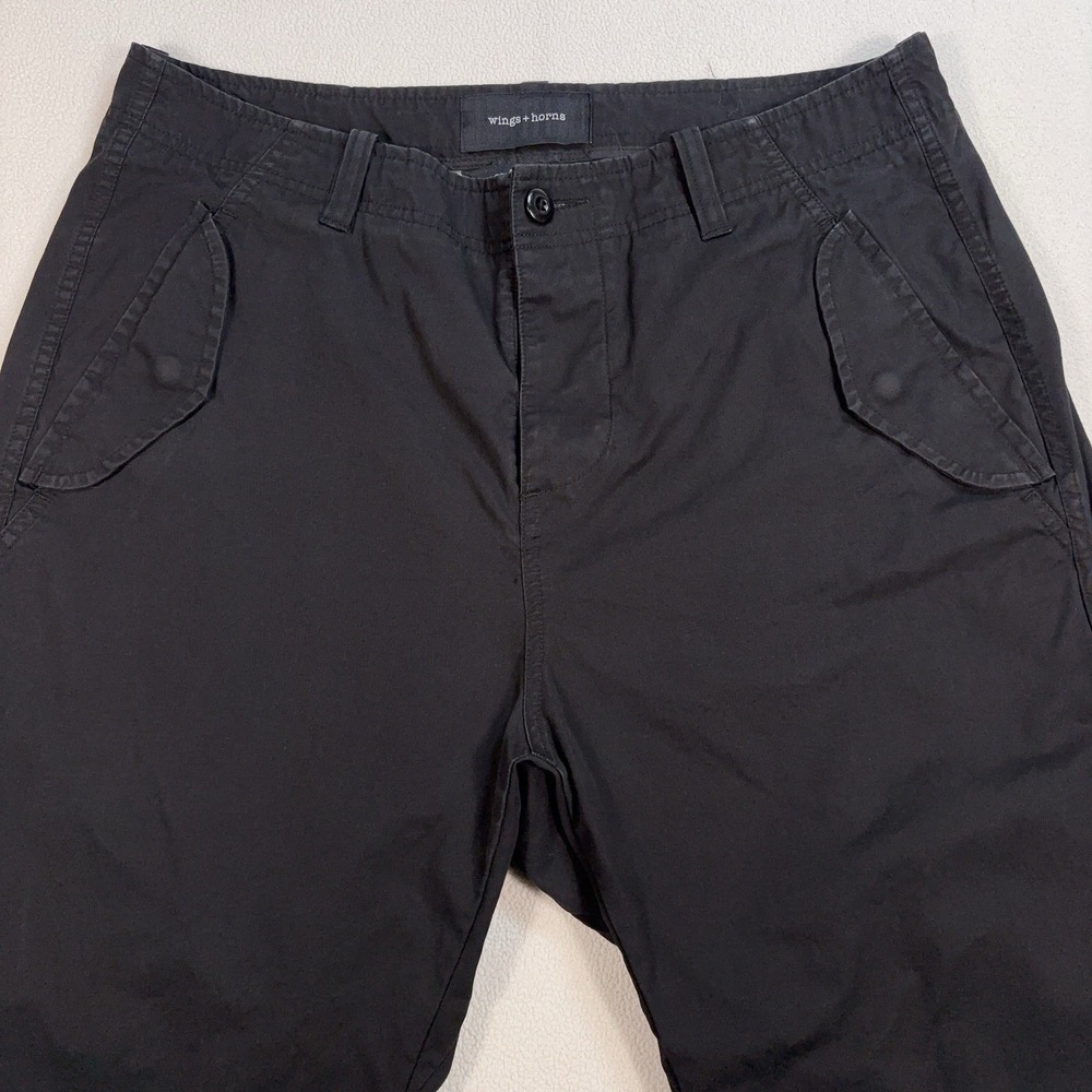 Wings & Horns Pants Men's 33x29‎ Black Flap Pocket Tapered 100% Cotton *READ*